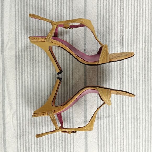 Charles David Vintage Beige Leather Cork Heels Women’s 7.5B Made in Spain - Picture 4 of 11